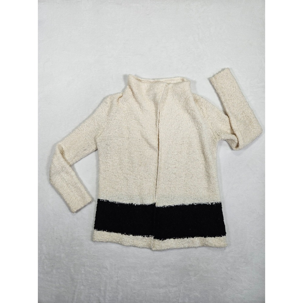 LRL Ralph Lauren Cardigan Women's Small White Black Wool Blend Knit Open Casual
